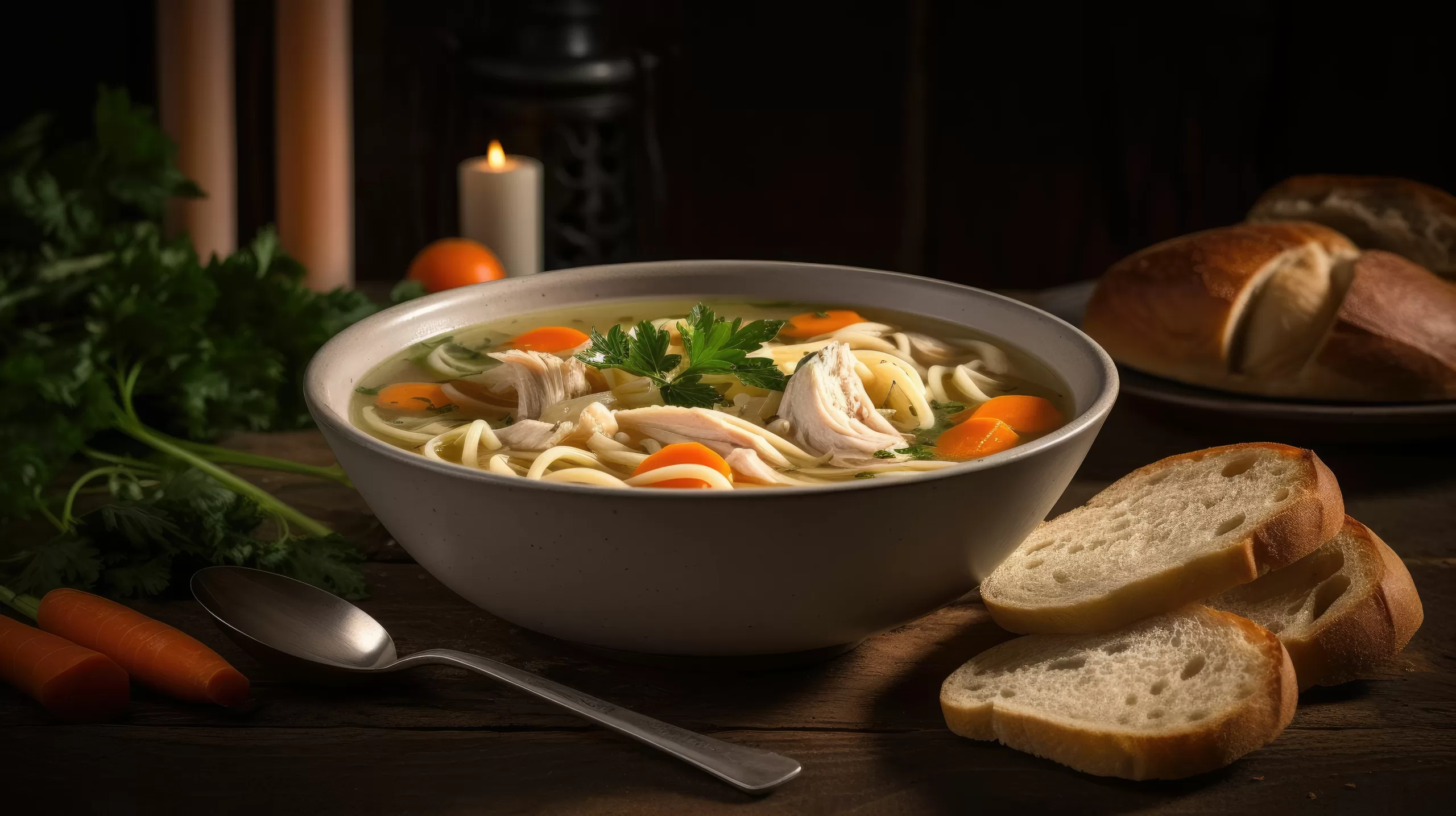 Smoked Chicken Noodle Soup in a Dutch Oven